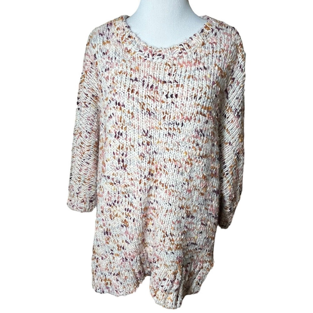 Lou & Grey for LOFT Oversized Marled Chunky Knit Sweater Womens XS/S 3/4 Sleeve